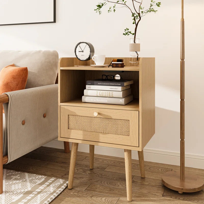 23.6'' Tall Drawer Rattan Nightstand with Charging Station