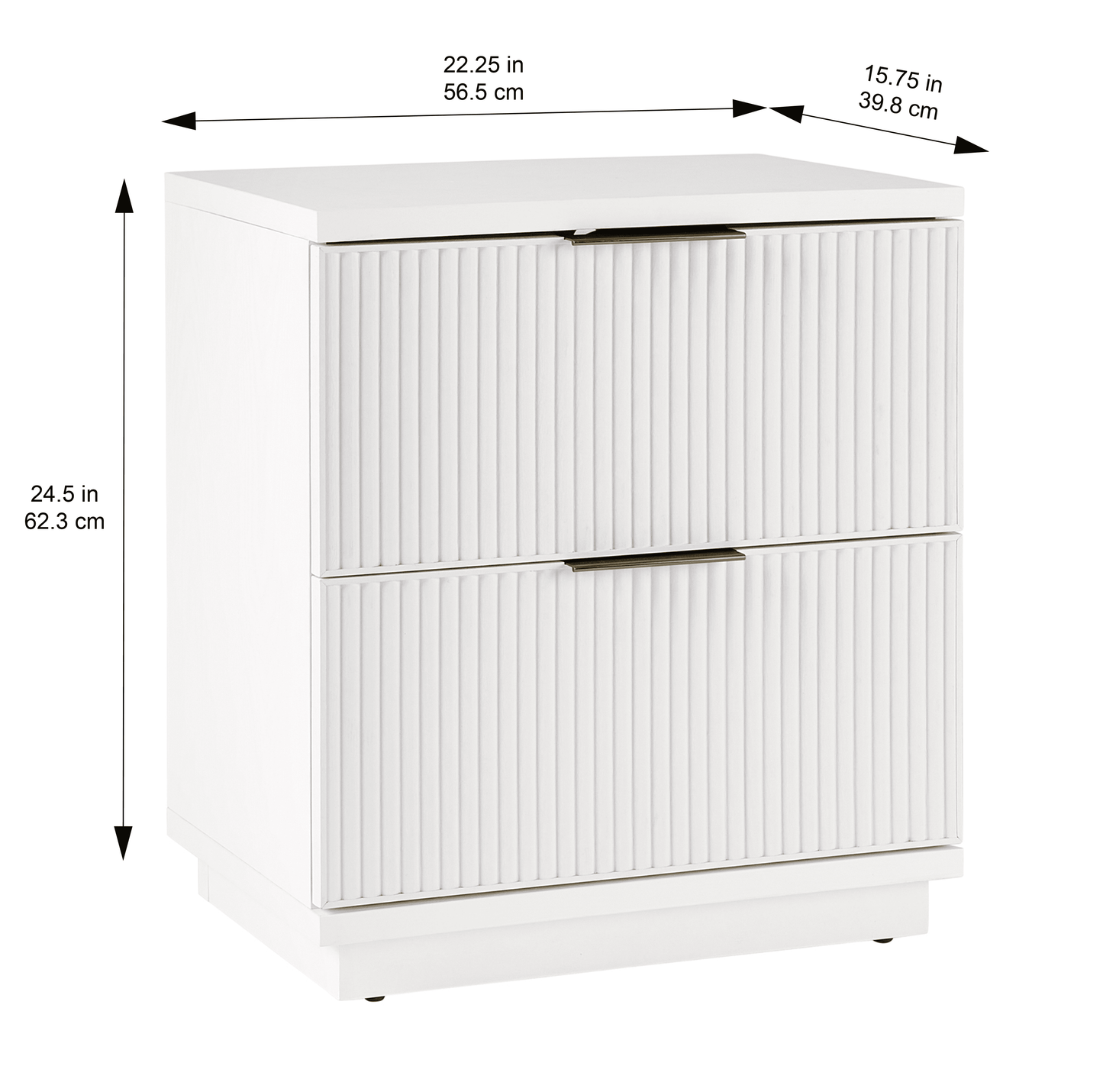 Lillian Fluted 2-Drawer Nightstand with USB, White Finish