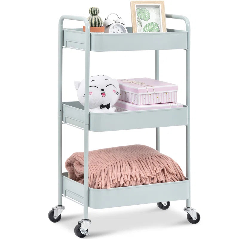 3-Tiers Stainless Steel Utility Cart with Wheels,12*17.3*31.3 Inch Rolling Cart,Metal Cart, Salon Trolley Cart,Kitchen Storage Cart,Bathroom Cart