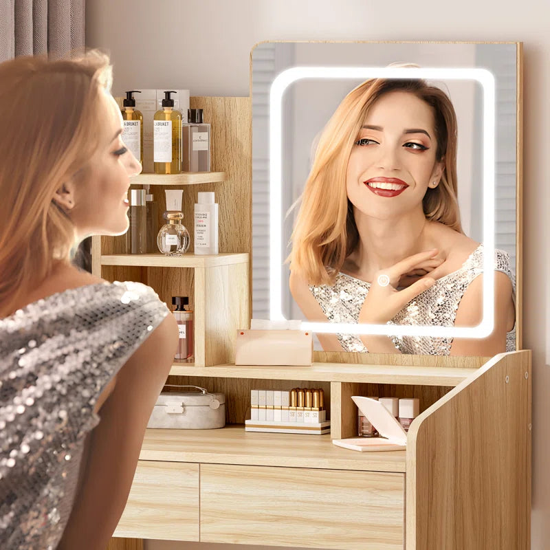 Small Vanity Desk with Square Lighted Mirror