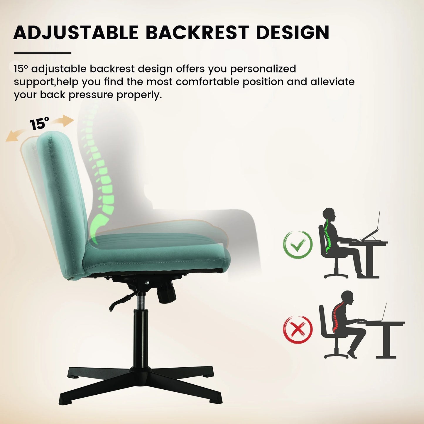 Oversized Wide Seat Channel Upholstered Office Criss-Cross Chair, Velvet Green Sage