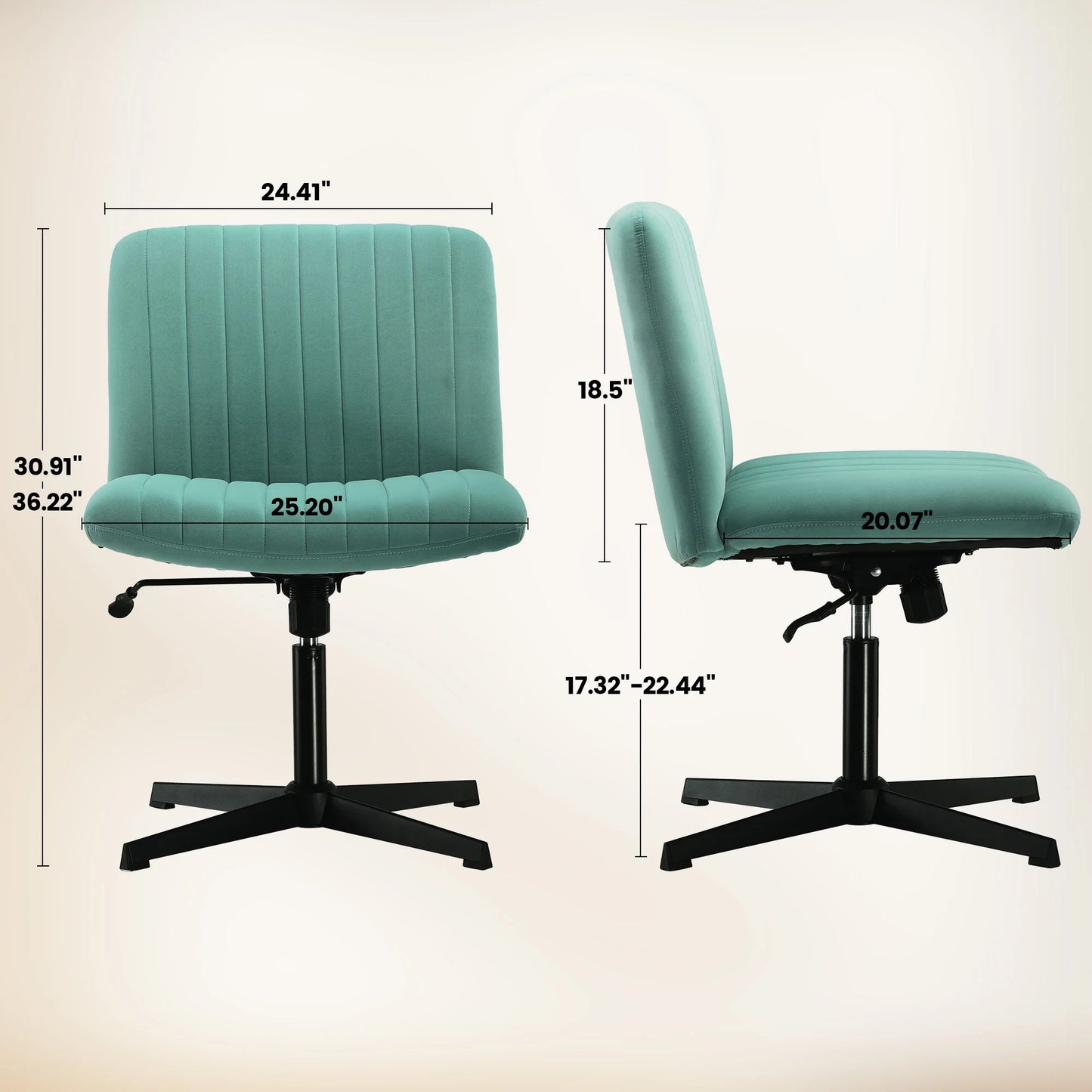Oversized Wide Seat Channel Upholstered Office Criss-Cross Chair, Velvet Green Sage