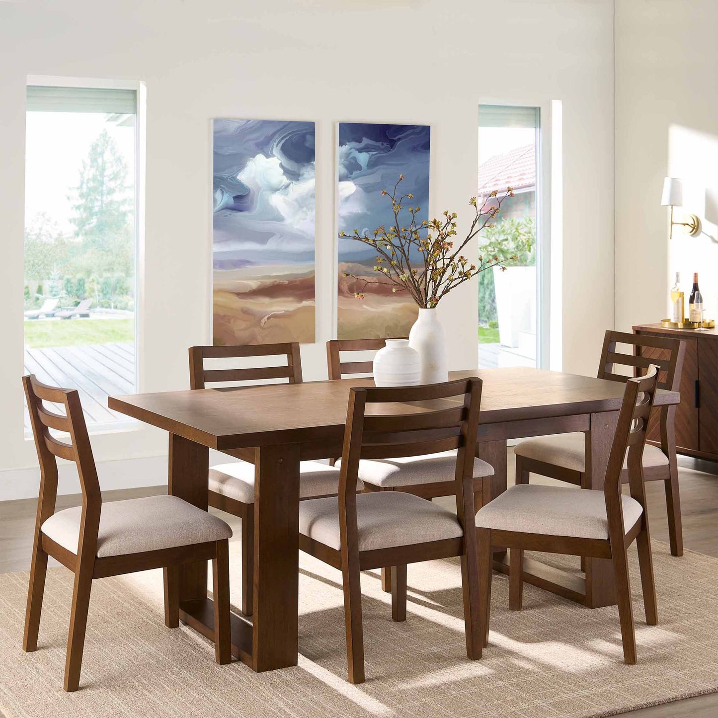 Ezra Collection Rectangular Double Pedestal Dining Table, 72 In, Walnut
