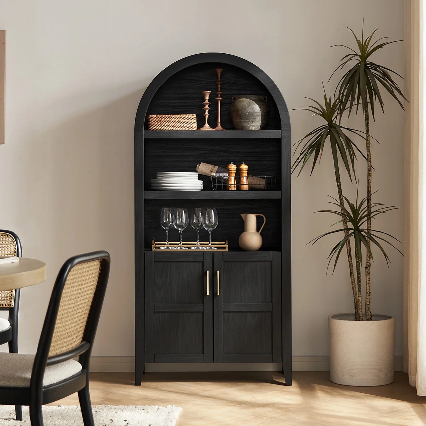 Arched Lauren 5-Tier Standard Bookcase Medium Density Fiberboard, Black