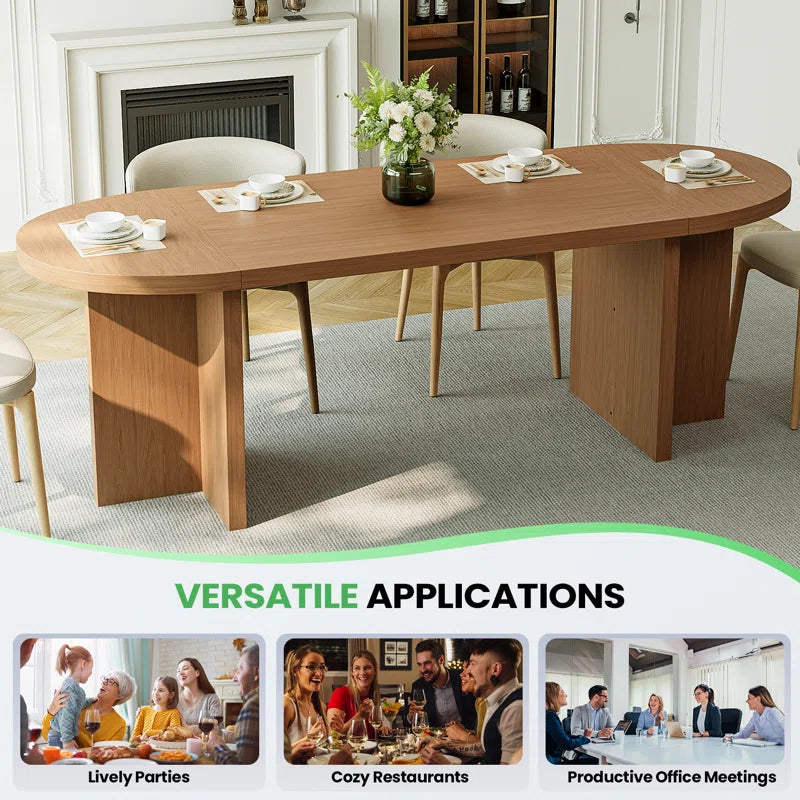 70.87” Modern Oval Kitchen Dining Table for 6 People with Double Robust Pedestal