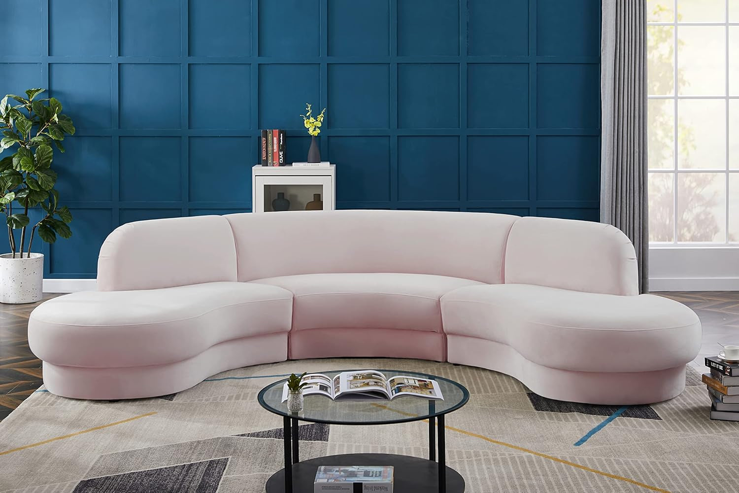 628Pink-Sectional Rosa Collection Modern | Contemporary Velvet Upholstered Sectional