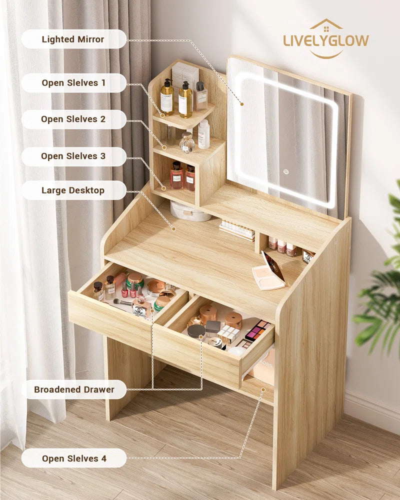 Small Vanity Desk with Square Lighted Mirror