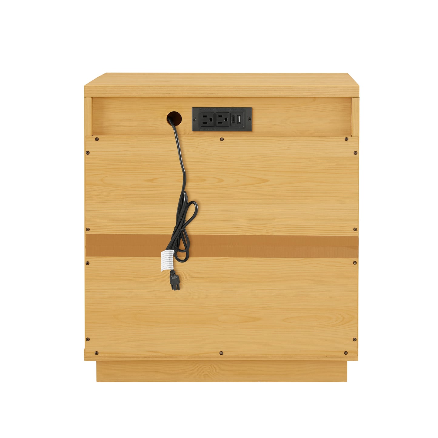 Lillian Fluted 2-Drawer Nightstand with USB, Natural Pine