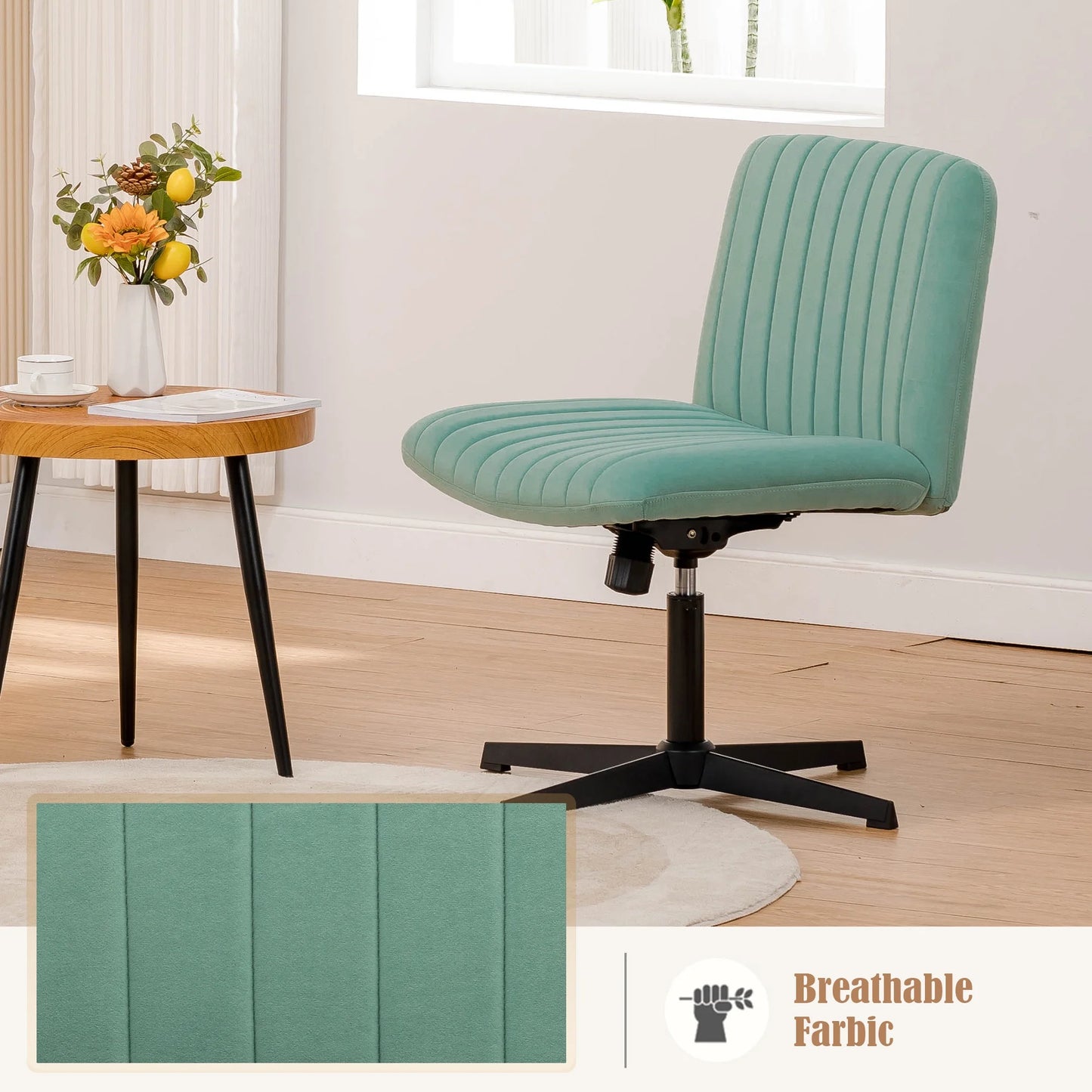 Oversized Wide Seat Channel Upholstered Office Criss-Cross Chair, Velvet Green Sage