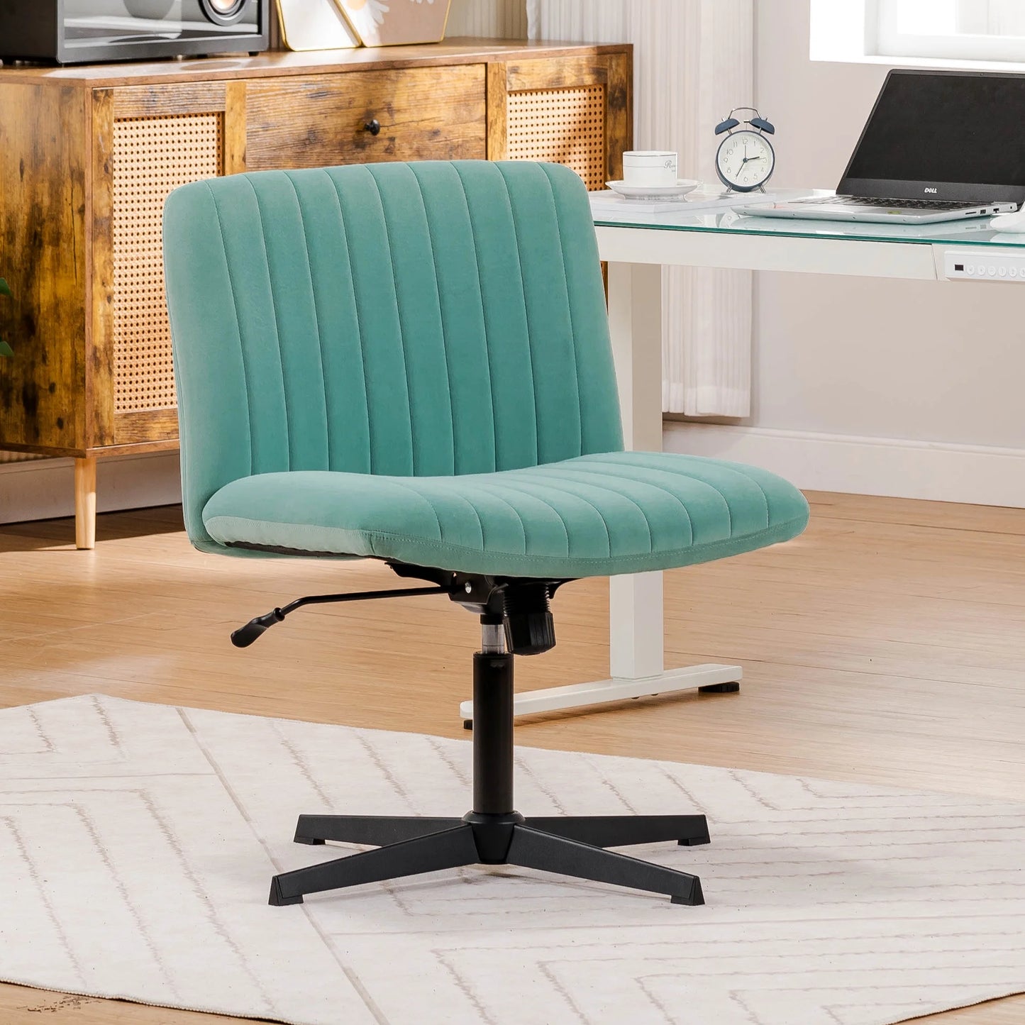 Oversized Wide Seat Channel Upholstered Office Criss-Cross Chair, Velvet Green Sage