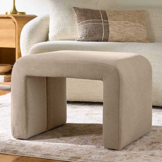 Juliet Velvet Waterfall Ottoman, Beige