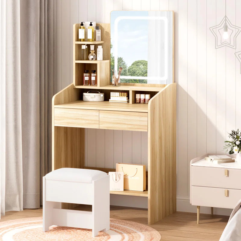 Small Vanity Desk with Square Lighted Mirror