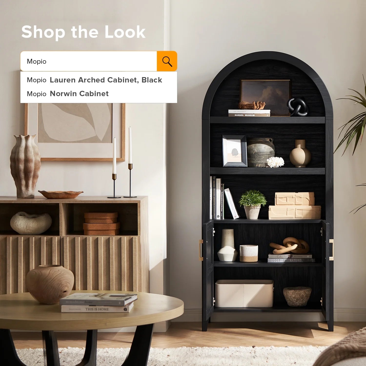 Arched Lauren 5-Tier Standard Bookcase Medium Density Fiberboard, Black