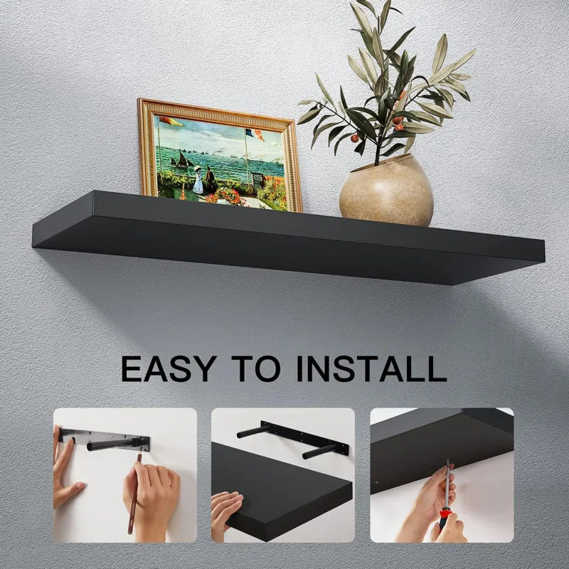 Elbur 23.6 Inch Wide Wood Floating Shelves, Wall Shelf Display Shelves for Bathroom/Kitchen/Bedroom/Living Room