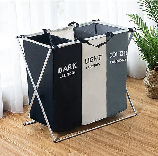 Metal Frame 180L Laundry Hamper Basket 3 Section