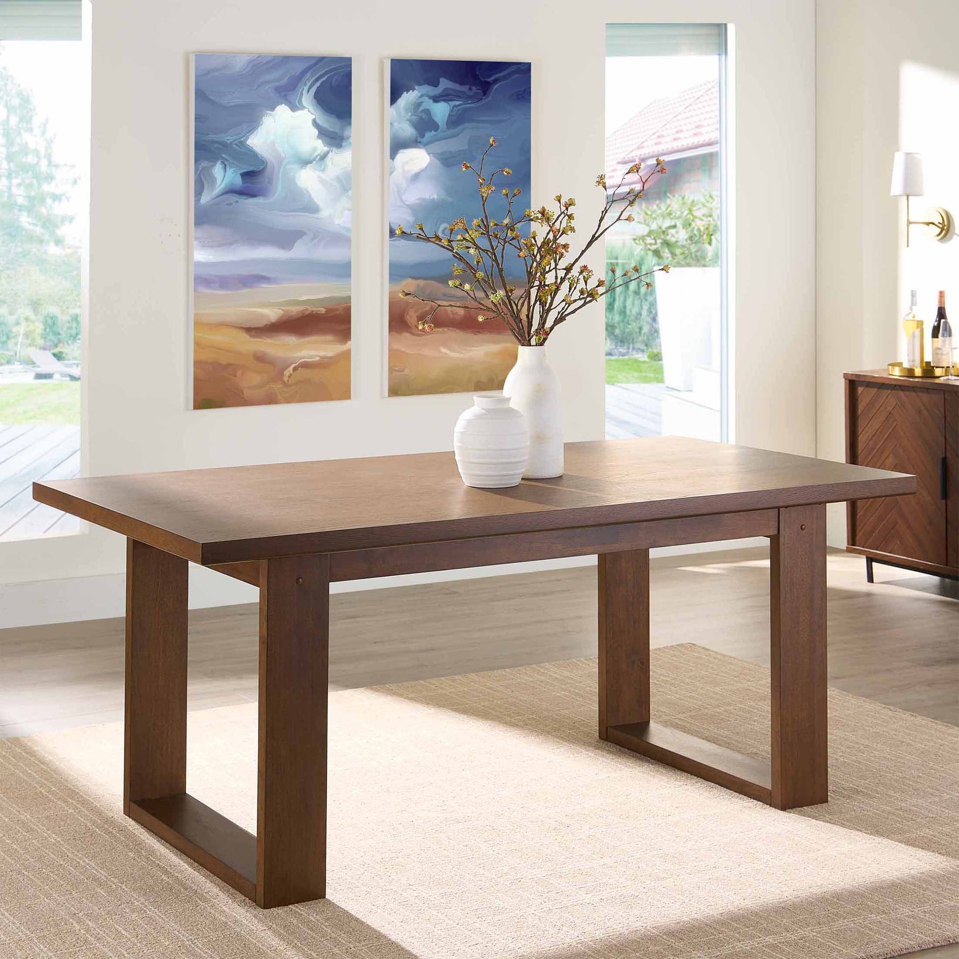 Ezra Collection Rectangular Double Pedestal Dining Table, 72 In, Walnut