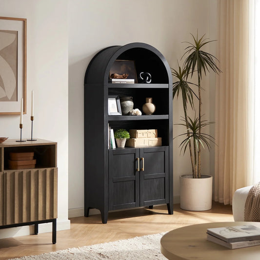 Arched Lauren 5-Tier Standard Bookcase Medium Density Fiberboard, Black