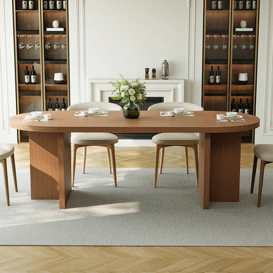70.87” Modern Oval Kitchen Dining Table for 6 People with Double Robust Pedestal
