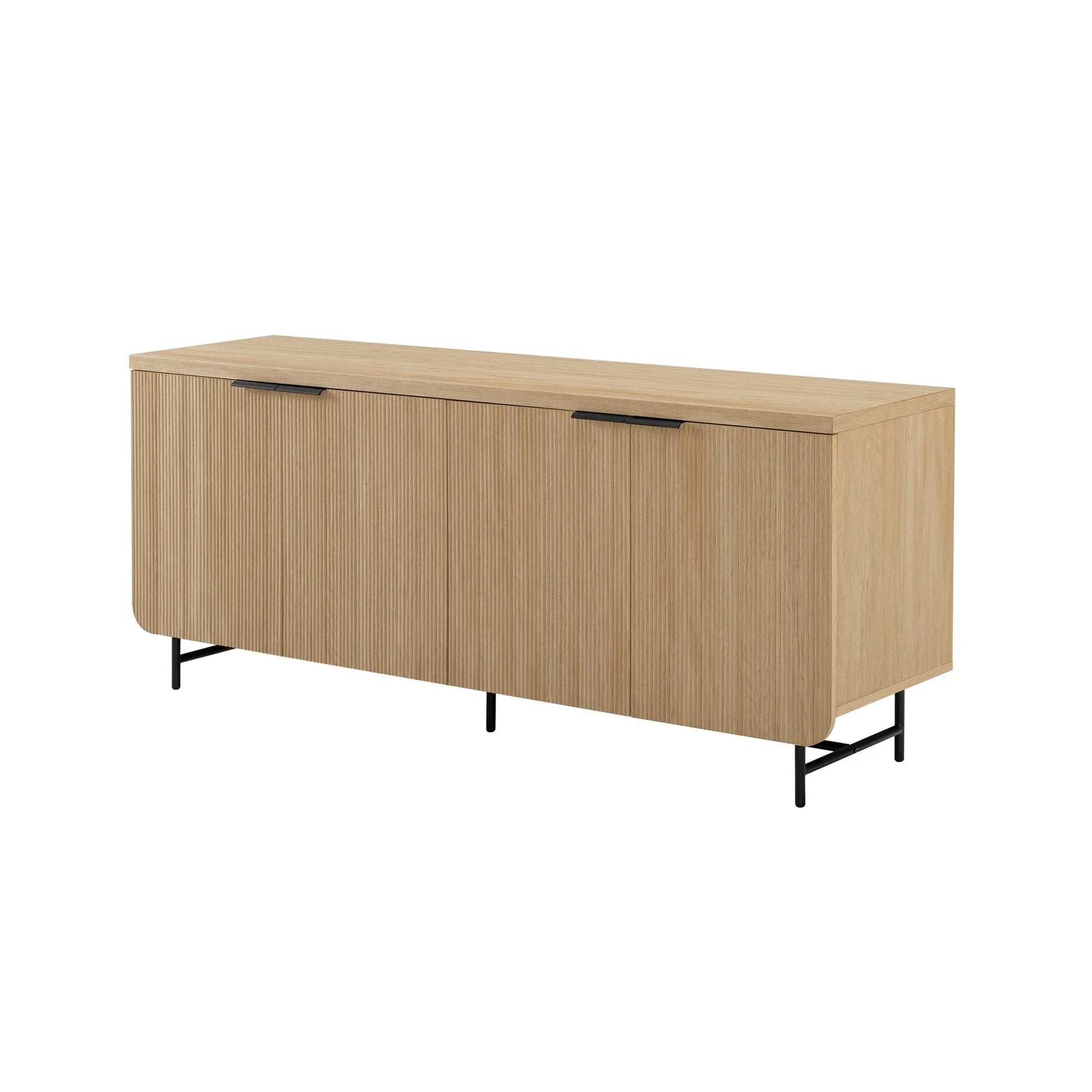 69” Scandinavian 4-Door Reeded-Front TV Stand for Tvs up to 75", Coastal Oak/Black