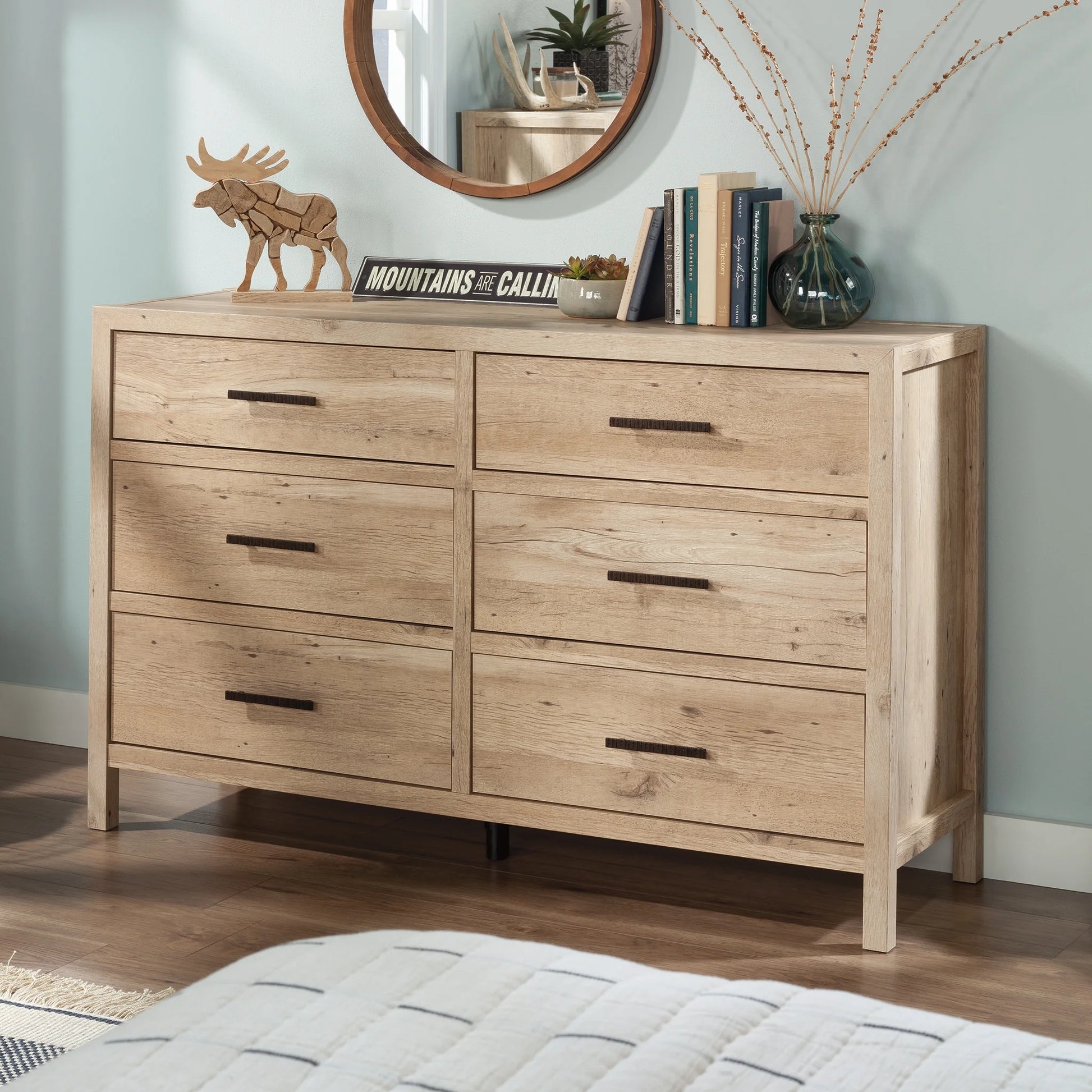 Pacific View 6-Drawer Bedroom Dresser, Prime Oak Finish