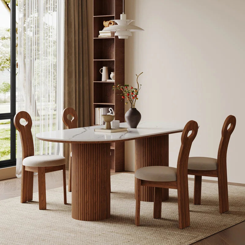 70.8” Stone Top Solid Wood Base Oval Modern Dining Table,Kitchen & Dining Room Tables,Rectangulardining Table for 6